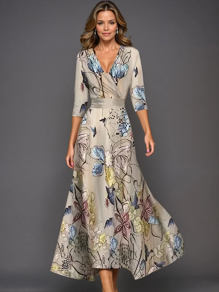 Zoe Classic Floral V-Neck Maxi Dress