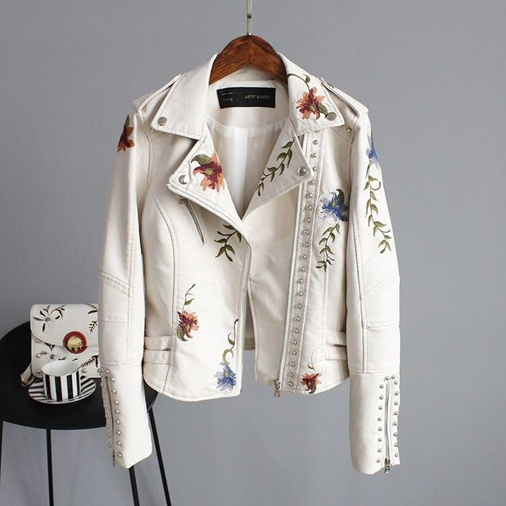 Ella Stylish Embroidered Leather Jacket