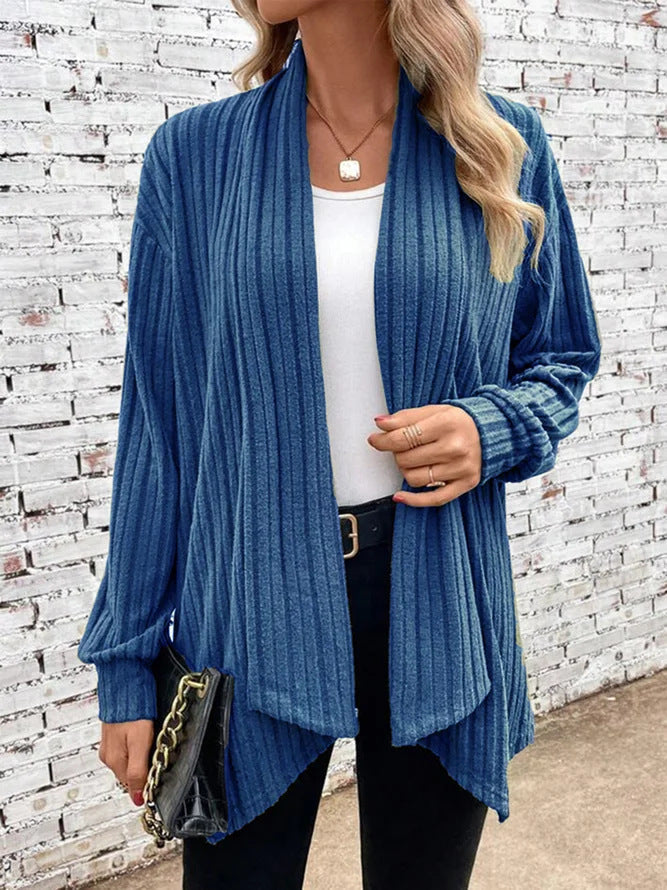 Lina-Ribbed Drape Cardigan
