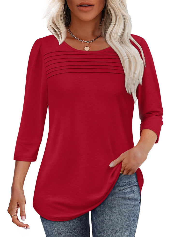 Mona Pleated 3/4 Sleeve Top