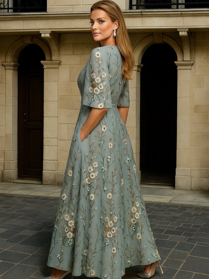 Hazel Elegant V-Neck Belted Boho Dress