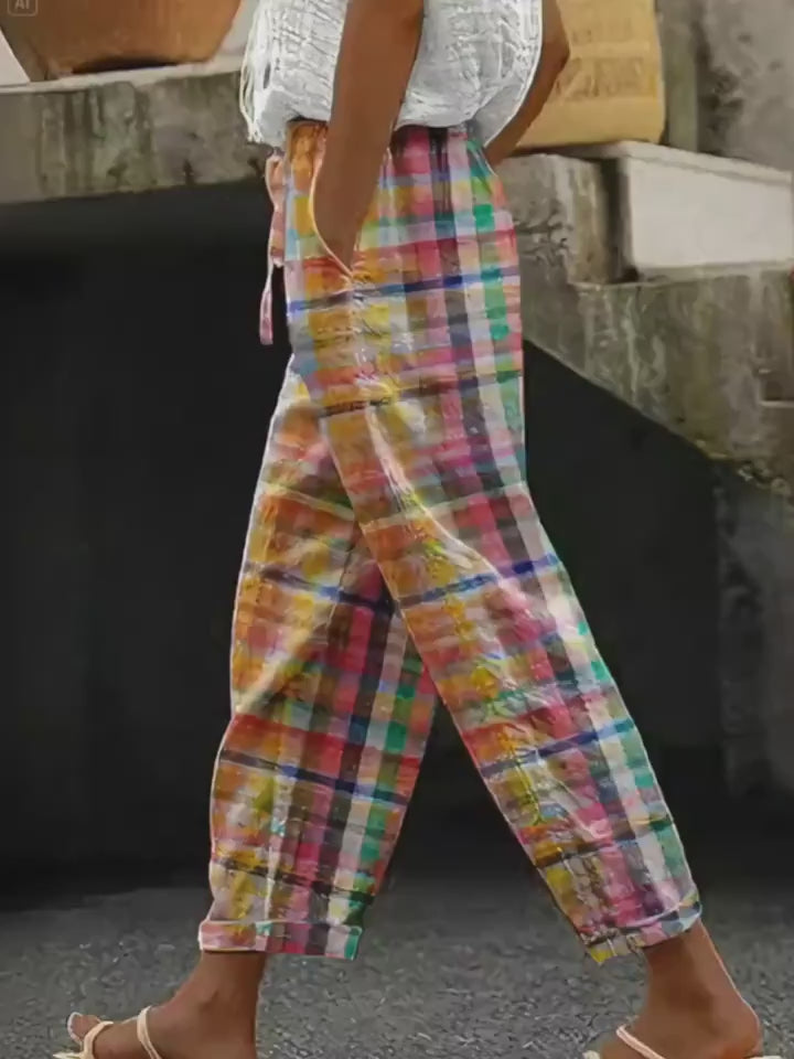 MICHELLE COMFORTABLE CHECKERED PANTS